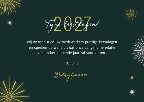 Zakelijke kerstkaart 2027 vuurwerk lichtpuntjes goud 3