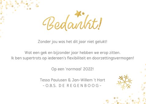 Zakelijke kerstkaart bedankje medewerkers met goud 'bedankt' 3