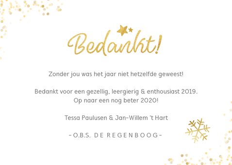 Zakelijke kerstkaart bedankje medewerkers met goud 'bedankt' 3