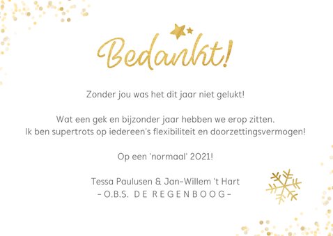 Zakelijke kerstkaart bedankje medewerkers met goud 'bedankt' 3