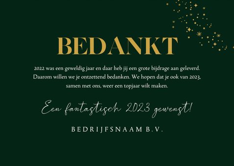 Zakelijke kerstkaart 'Bedankt' kerstboom abstract goud ster 3
