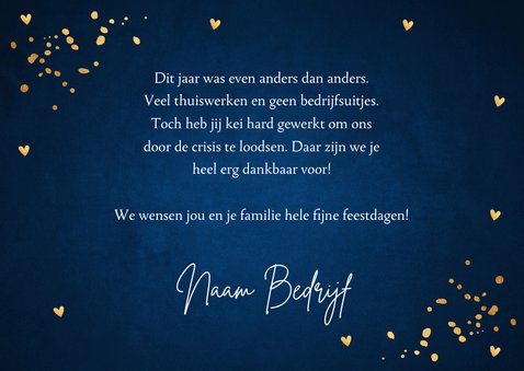 Zakelijke kerstkaart blauw fotocollage confetti goudlook 3