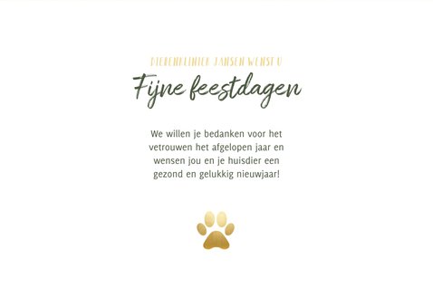 Zakelijke kerstkaart dierenkliniek met gouden poot & foto 3