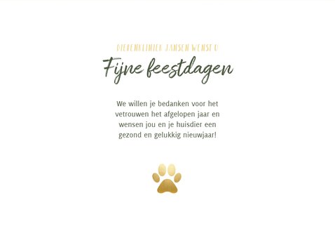 Zakelijke kerstkaart dierenkliniek met gouden poot & foto 3