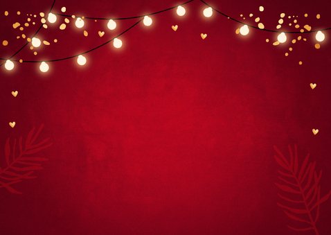 Zakelijke kerstkaart fotocollage rood lampjes goudlook Achterkant