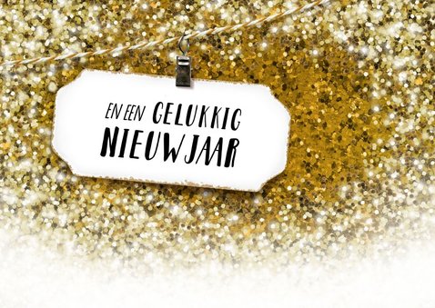 Zakelijke kerstkaart gouden glitter wit label liggend 2