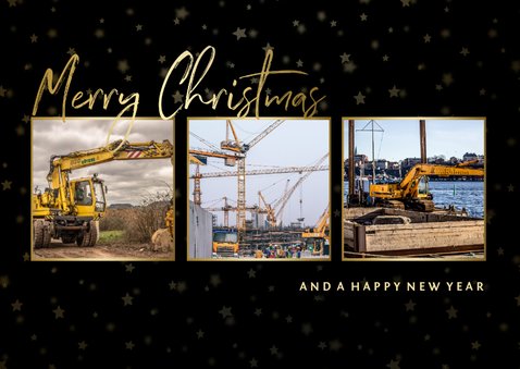Zakelijke kerstkaart goudlook fotocollage met sterren 2
