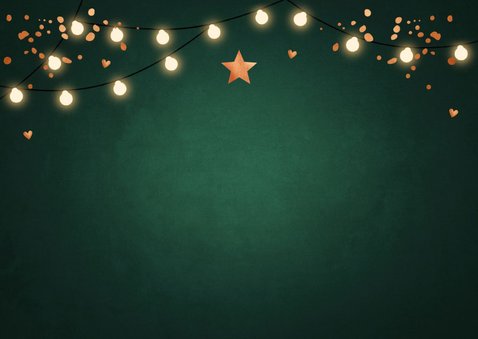 Zakelijke kerstkaart groen confetti koperlook lampjes 2