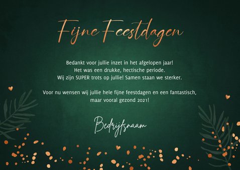 Zakelijke kerstkaart groen confetti koperlook lampjes 3