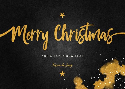 Zakelijke kerstkaart Merry Christmas krijtbord met goud 3