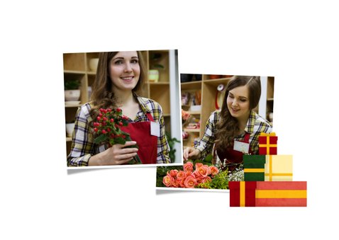 Zakelijke kerstkaart met foto en kerstboom van cadeaus 2