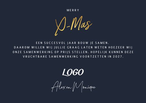 Zakelijke kerstkaart met foto huis en goudlook kerstboom 3