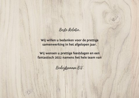 Zakelijke kerstkaart met foto, kerstboom en hout 3