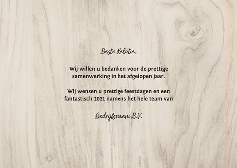 Zakelijke kerstkaart met foto, kerstboom en hout 3