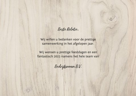 Zakelijke kerstkaart met foto, kerstboom en hout 3