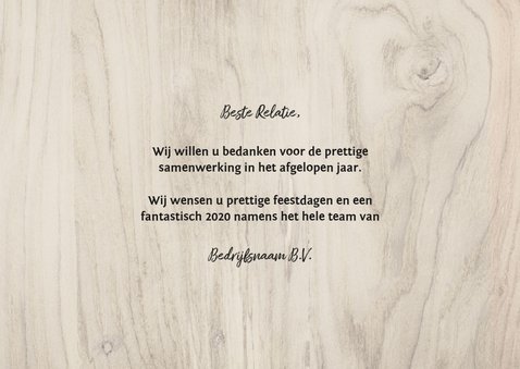 Zakelijke kerstkaart met foto, kerstboom en hout 3