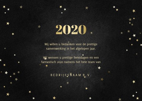 Zakelijke kerstkaart met gouden 2020 en sterren 3