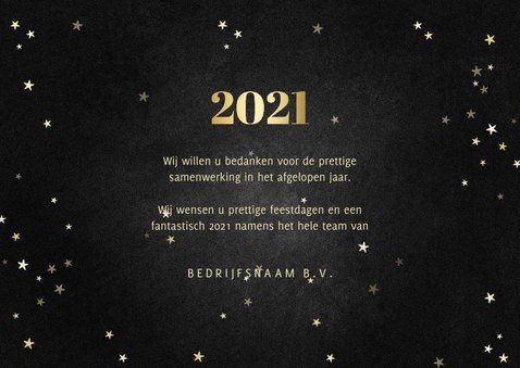 Zakelijke kerstkaart met gouden 2021 en sterren 3