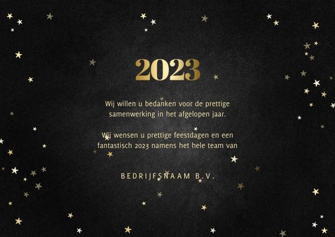 Zakelijke kerstkaart met gouden 2023 en sterren 3