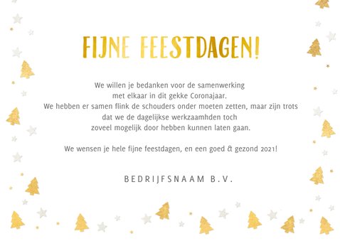 Zakelijke kerstkaart met gouden kerstboompjes en eigen foto 3