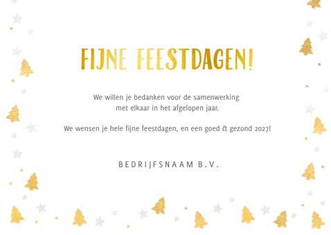 Zakelijke kerstkaart met gouden kerstboompjes en eigen foto 3