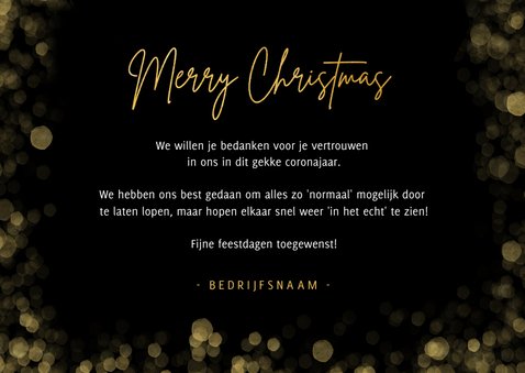 Zakelijke kerstkaart met grote foto en gouden confetti kader 3