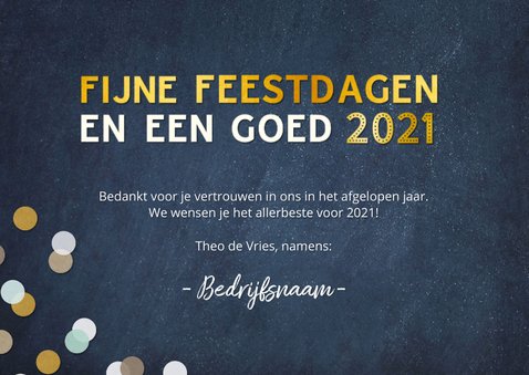 Zakelijke kerstkaart met vrolijke confetti, goud en foto 3