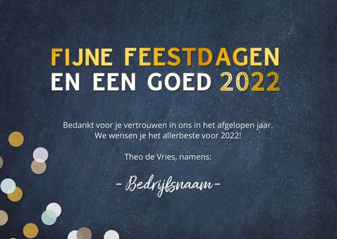 Zakelijke kerstkaart met vrolijke confetti, goud en foto 3