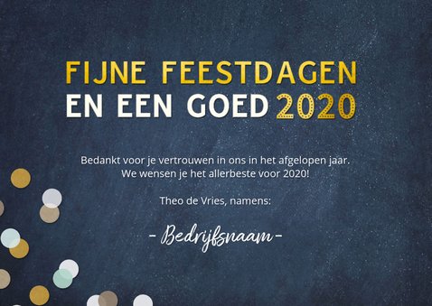 Zakelijke kerstkaart met vrolijke confetti, goud en foto 3