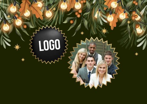 Zakelijke kerstkaart nieuwjaar kerstlampjes groen oranje 2