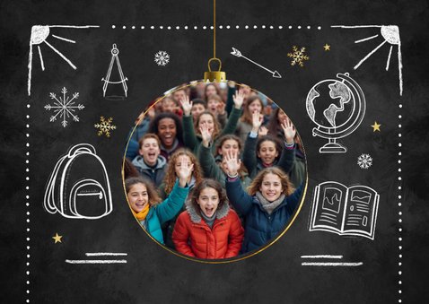 Zakelijke kerstkaart onderwijs krijtbord doodle leerlingen 2