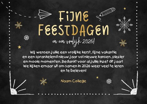 Zakelijke kerstkaart onderwijs krijtbord doodle leerlingen 3