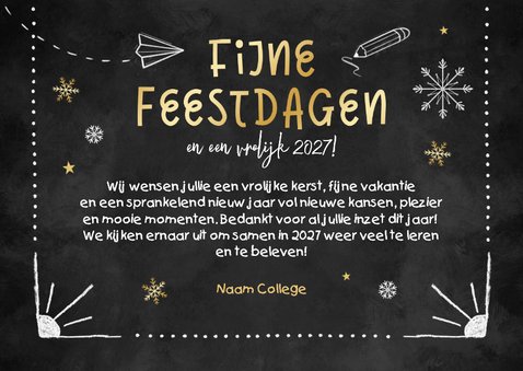 Zakelijke kerstkaart onderwijs krijtbord doodle leerlingen 3