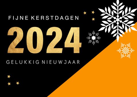 Zakelijke kerstkaart oranje zwart 2024 goudlook 2
