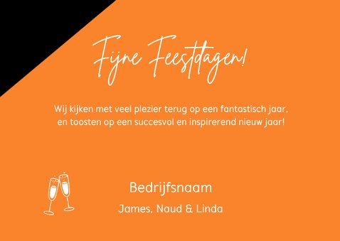 Zakelijke kerstkaart oranje zwart geometrisch 2026 goudlook 3