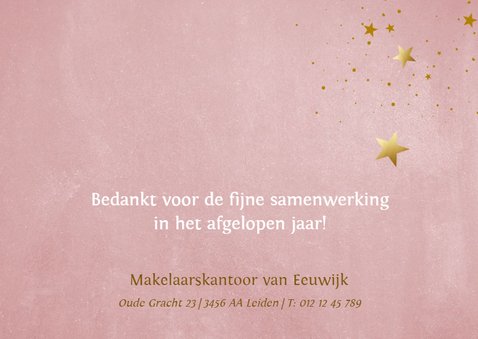 Zakelijke kerstkaart oudroze met gouden sterren 3