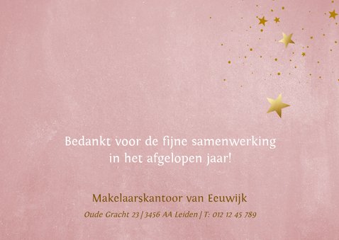 Zakelijke kerstkaart oudroze met gouden sterren 3
