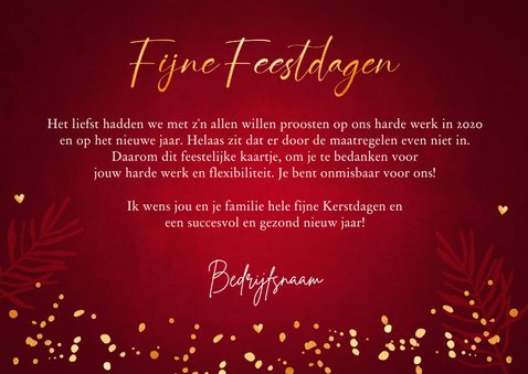 Zakelijke kerstkaart rood lampjes confetti goudlook 3