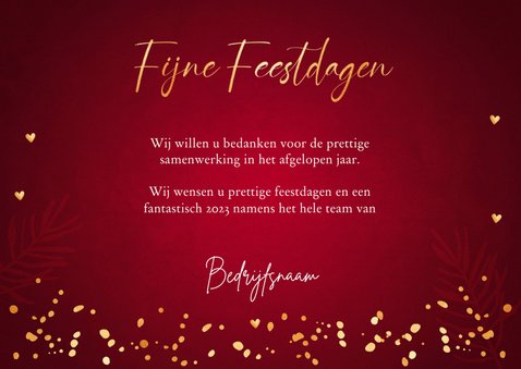 Zakelijke kerstkaart rood lampjes confetti goudlook 3
