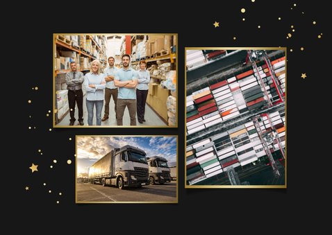 Zakelijke kerstkaart transportbedrijf vrachtwagen goud foto 2