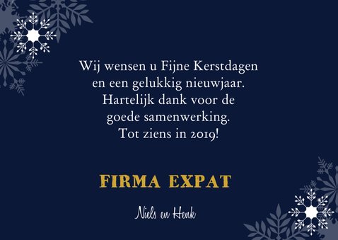 Zakelijke nieuwjaarskaart 2019 goud sneeuwvlokken 3