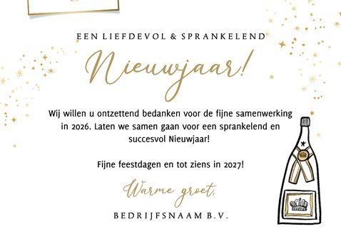 Zakelijke nieuwjaarskaart stijlvol foto goud ster champagne 3