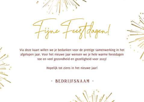 Zakelijke rode kerstkaart met goudlook vuurwerk en Chrstimas 3