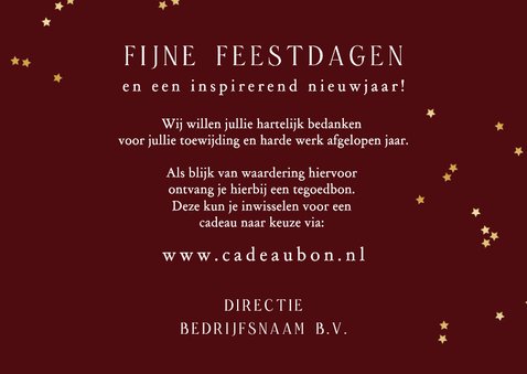 Zakelijke tegoedbon kerst strik sterren goud en logo 3