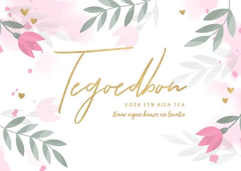 Zakelijke tegoedbon roze bloemen takjes hartjes waterverf 2