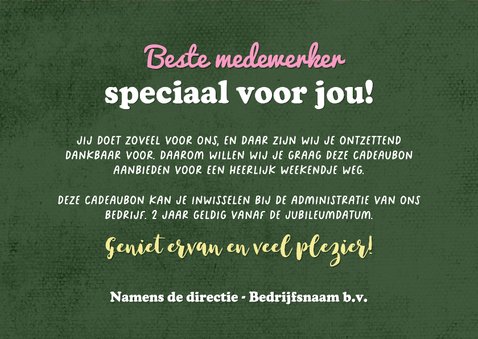 Zakelijke tegoedbon weekendje weg streepjes hartjes goud 3