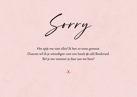 Zomaar kaart sorry kusjes liefde goud roze 3