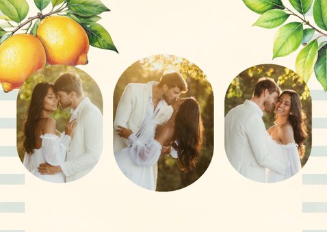 Zomerse bedankkaart met citroenen streepjes en takjes 2