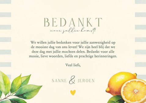 Zomerse bedankkaart met citroenen streepjes en takjes 3