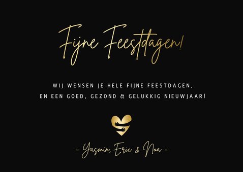 Zwarte fotokaart kerst - met gouden hartjes en 2 foto's 3